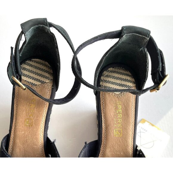 Sperry Top Sider Navy Blue & Tan Striped Wedge Heels, Size 8.5 (US) - Picture 4 of 9